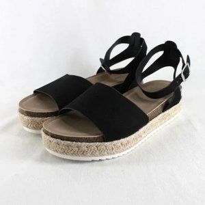 Torrid Espadrille Flatform Wedge Sandal Womens 13WW Black Ankle Strap Open Toe